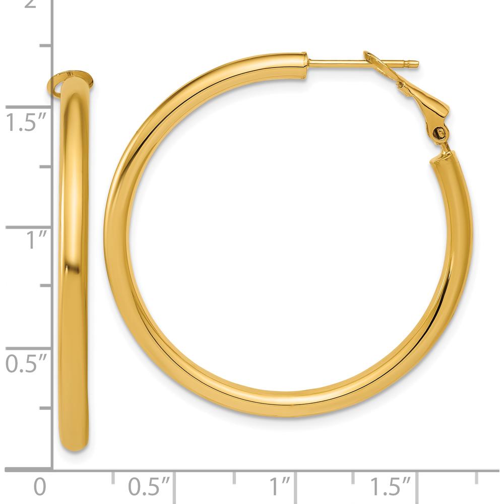 14K Yellow Gold 40mm Polished Round Omega Back Hoop Earrings by Oro Pregiato