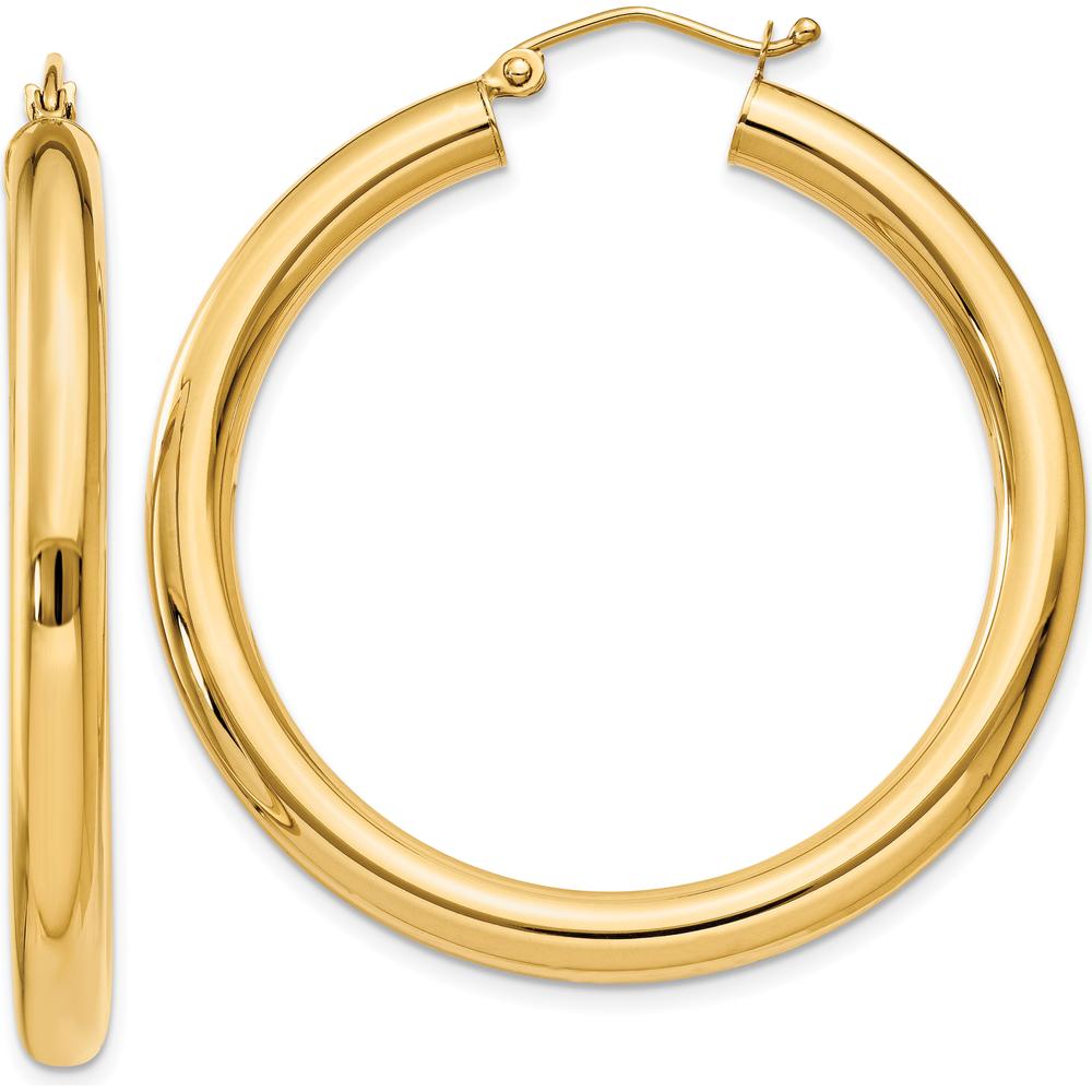 14K Yellow Gold 40mm Polished Tube Hoop Earrings - 4mm Thickness by 0