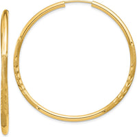 14K Yellow Gold 40mm Satin Diamond-Cut Endless Hoop Earrings by Oro Pregiato