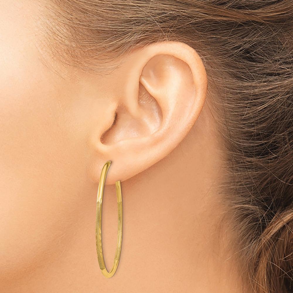 14K Yellow Gold 40mm Satin Diamond-Cut Endless Hoop Earrings by Oro Pregiato