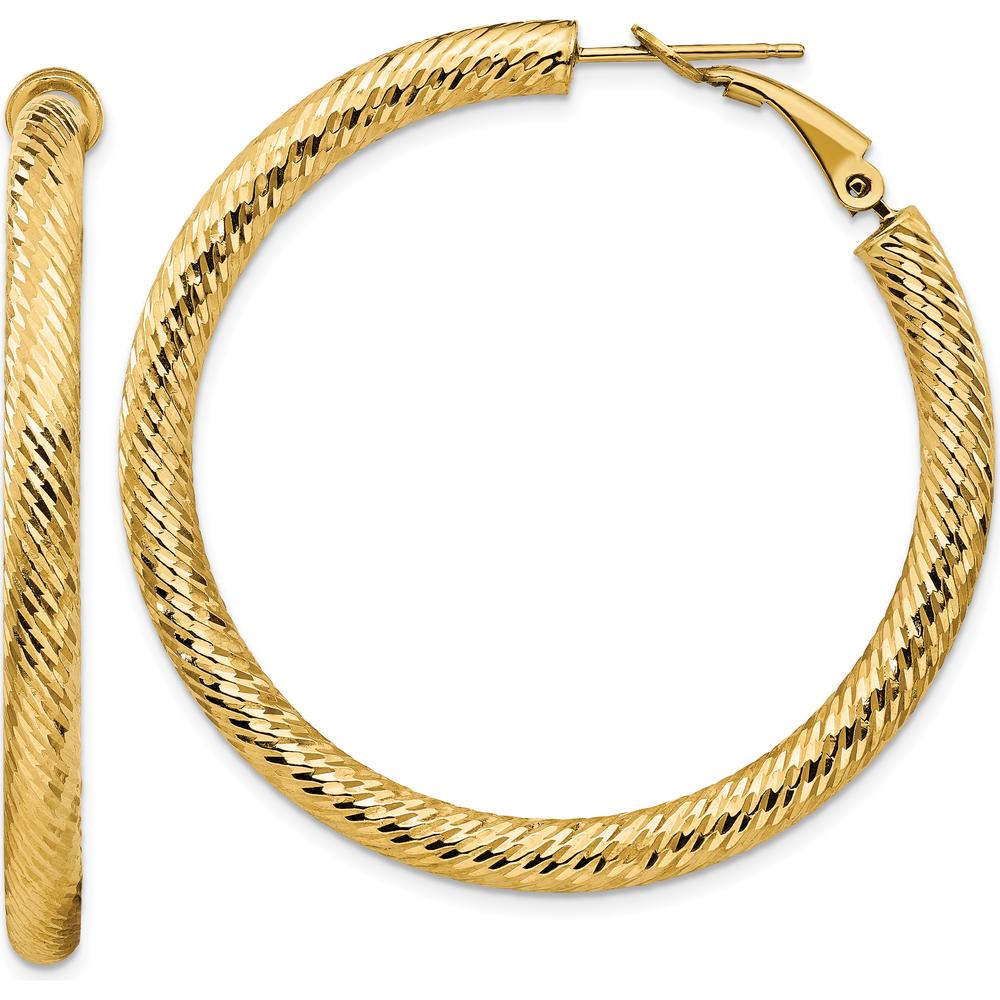 14K Yellow Gold 45.75mm Diamond-Cut Round Hoop Earrings with Omega Clip Back by Oro Pregiato