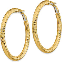 14K Yellow Gold 45.75mm Diamond-Cut Round Hoop Earrings with Omega Clip Back by Oro Pregiato