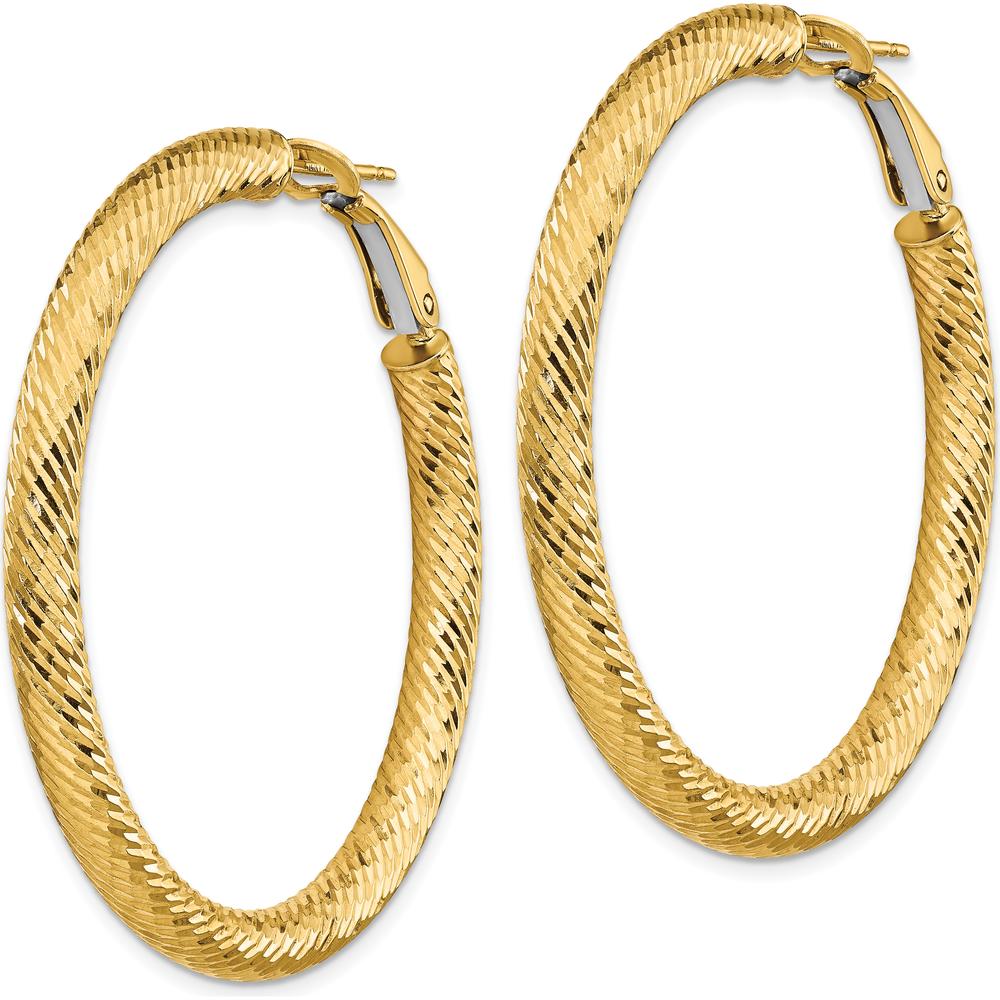 14K Yellow Gold 45.75mm Diamond-Cut Round Hoop Earrings with Omega Clip Back by Oro Pregiato