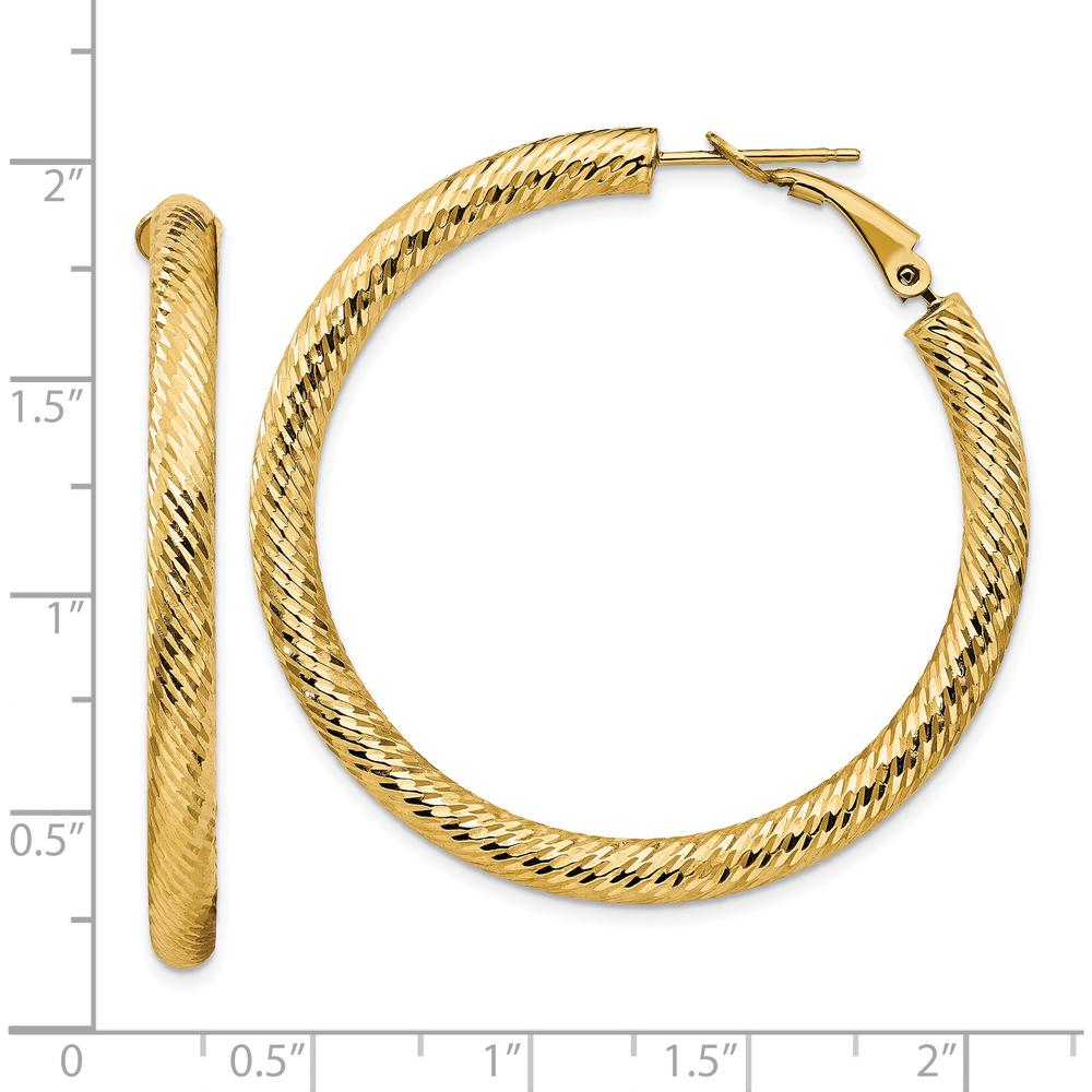 14K Yellow Gold 45.75mm Diamond-Cut Round Hoop Earrings with Omega Clip Back by Oro Pregiato