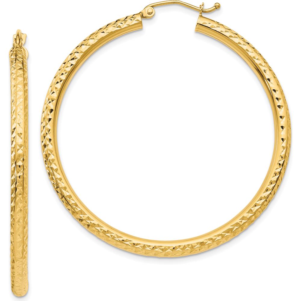 14K Yellow Gold 45mm Diamond-Cut Round Hoop Earrings by 0