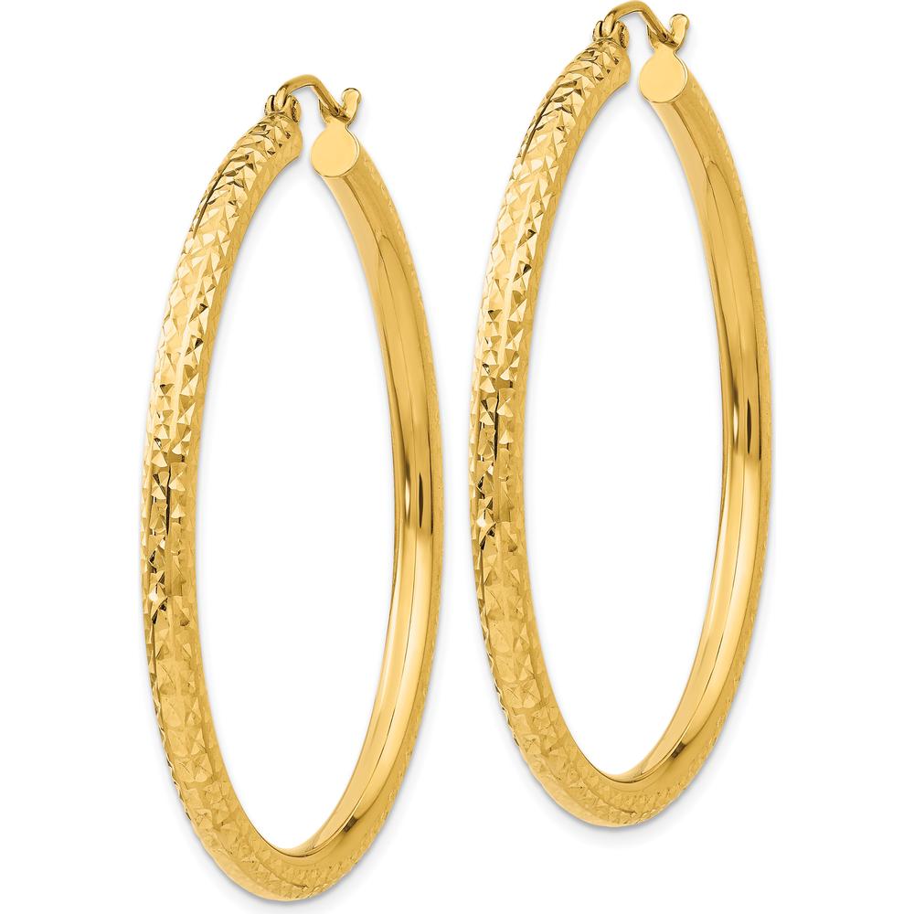 14K Yellow Gold 45mm Diamond-Cut Round Hoop Earrings by 0