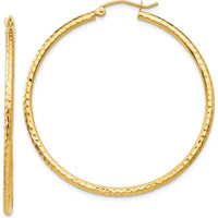 14K Yellow Gold 45mm Diamond-cut Round Tube Hoop Earrings by 0