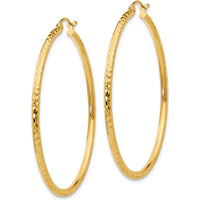 14K Yellow Gold 45mm Diamond-cut Round Tube Hoop Earrings by 0