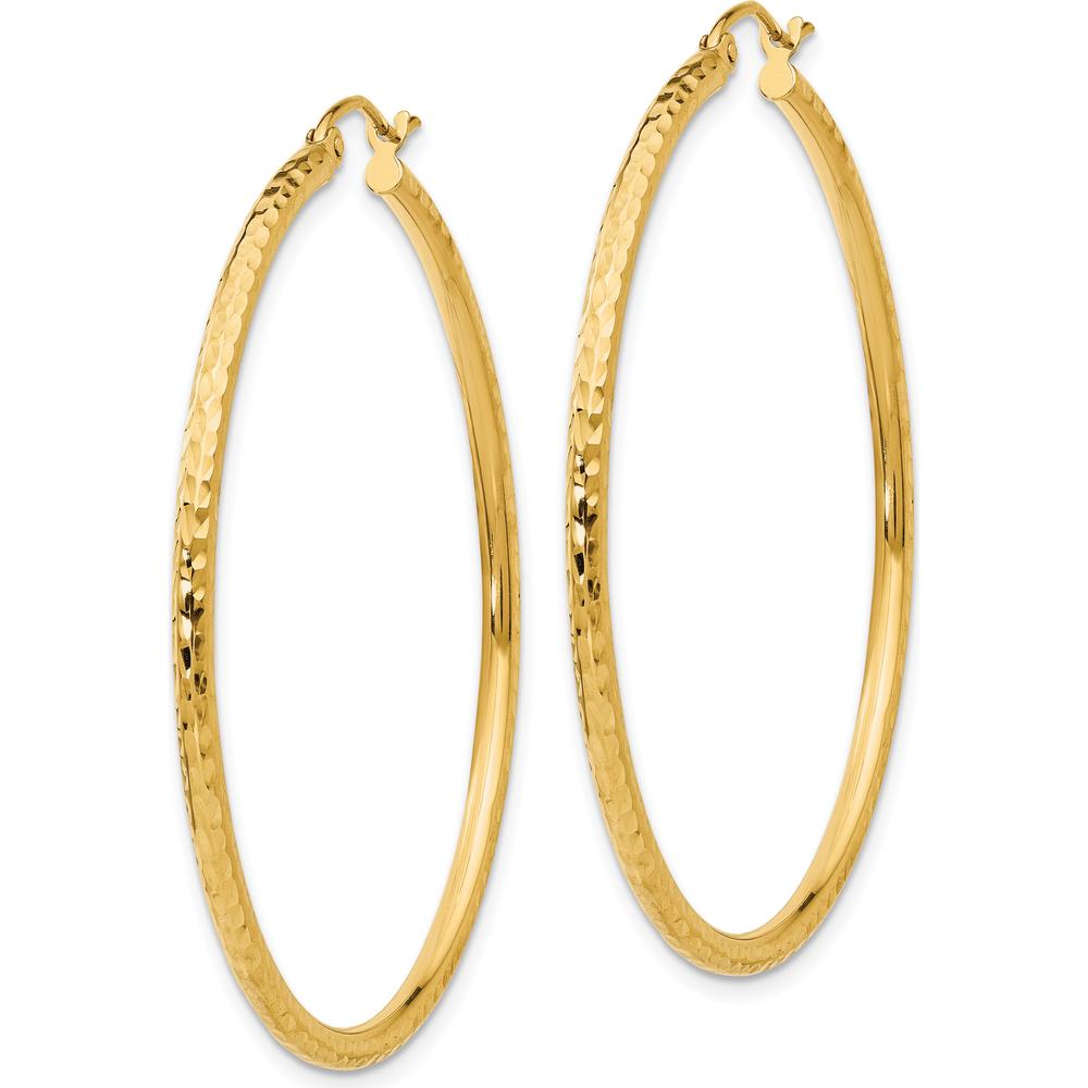 14K Yellow Gold 45mm Diamond-cut Round Tube Hoop Earrings by 0