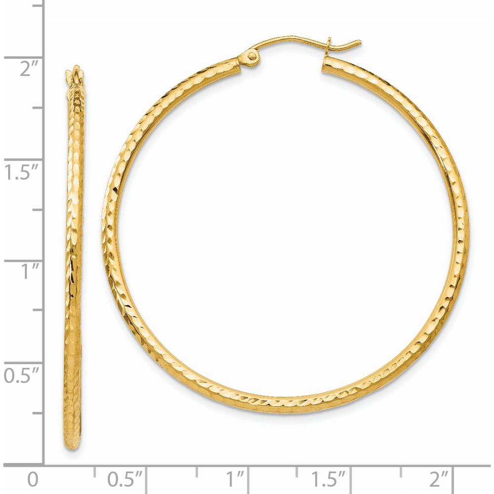 14K Yellow Gold 45mm Diamond-cut Round Tube Hoop Earrings by 0