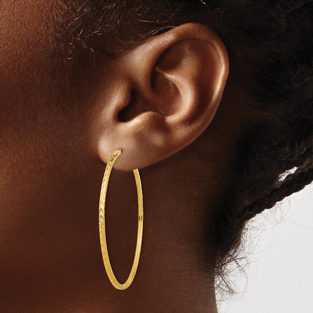 14K Yellow Gold 45mm Diamond-Cut Square Tube Endless Hoop Earrings - Polished Finish by 0