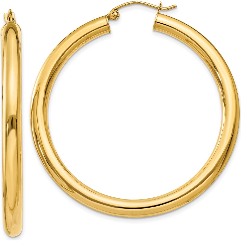 14K Yellow Gold 45mm Polished Tube Hoop Earrings by 0