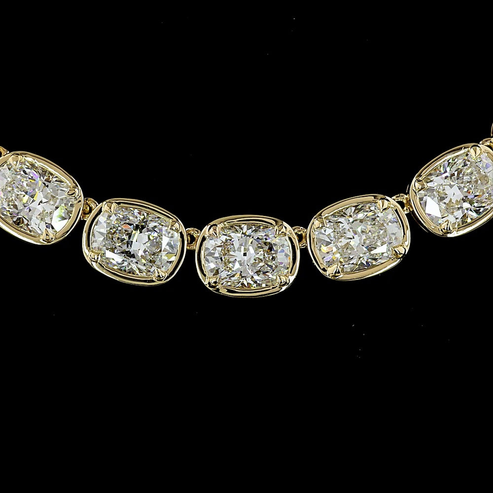 14K Yellow Gold 48.20 Carat Tennis Necklace with East-West Cushion Brilliant Cut Lab Diamonds D VS1 - 46 Pieces Total - Covaloro Fine Jewelry