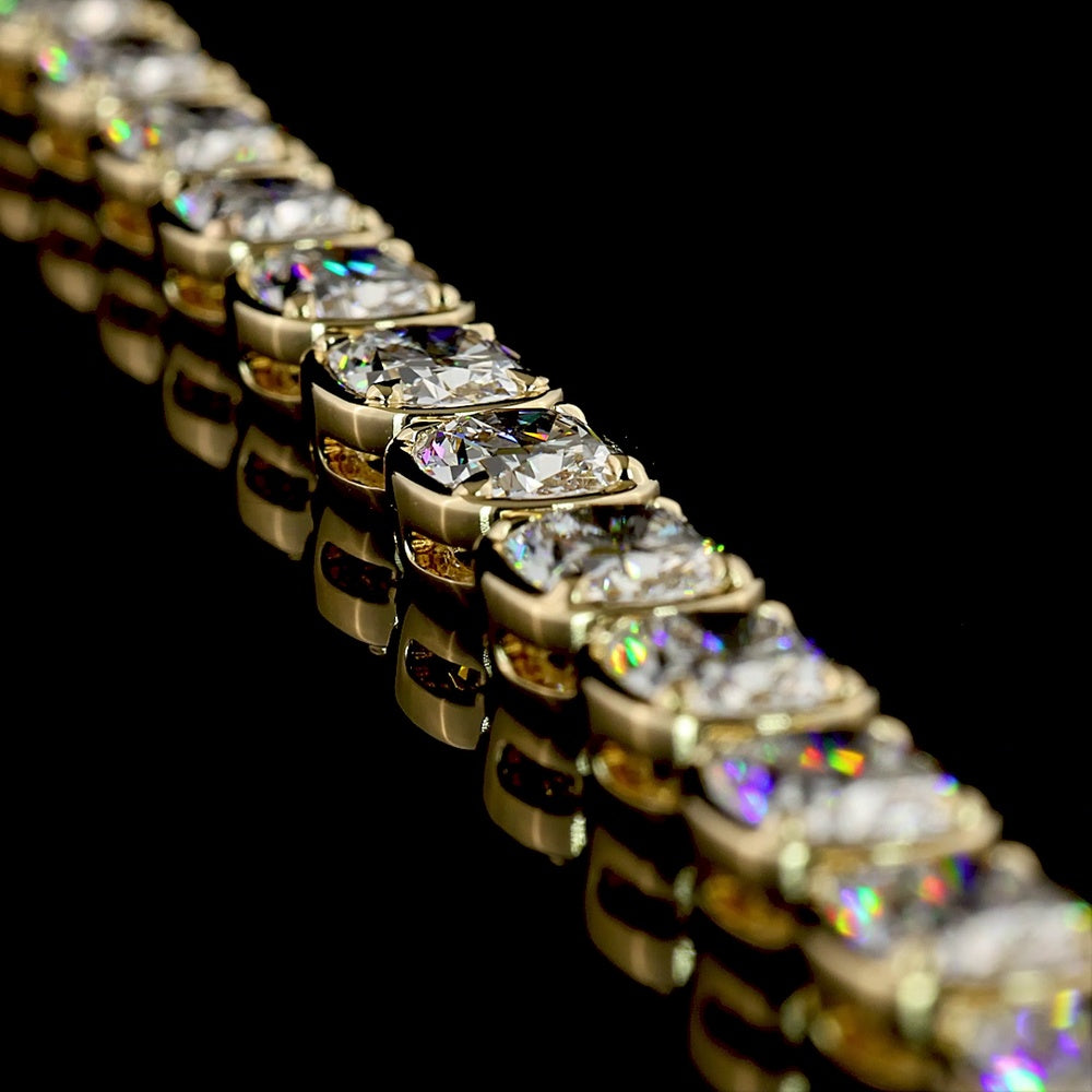 14K Yellow Gold 48.20 Carat Tennis Necklace with East-West Cushion Brilliant Cut Lab Diamonds D VS1 - 46 Pieces Total - Covaloro Fine Jewelry