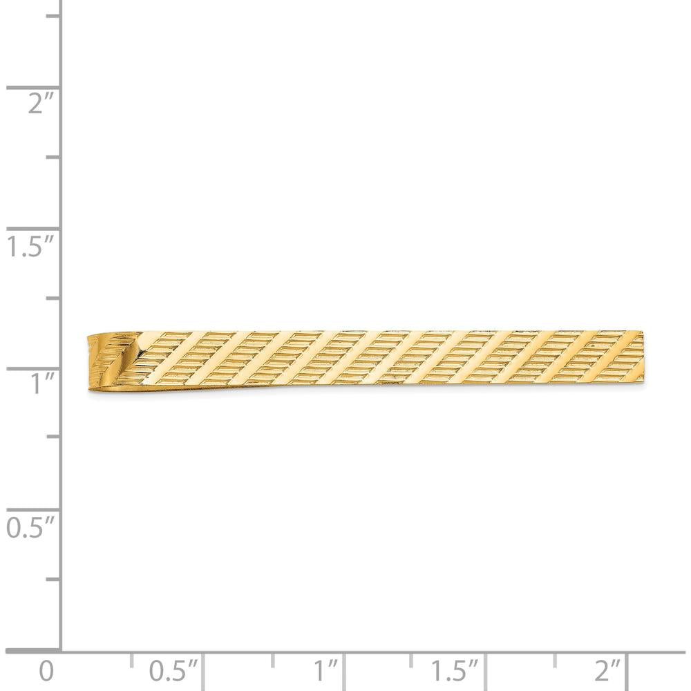 14K Yellow Gold 49mm Textured Tie Bar - Polished Finish by Oro Pregiato