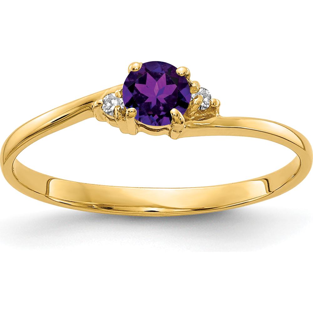 14K Yellow Gold 4mm Amethyst Ring with Round Diamond Accents - 0.23 Carat Amethyst Total Weight, 0.016 Carat Diamond Total Weight by Monteluci Fine Jewelry