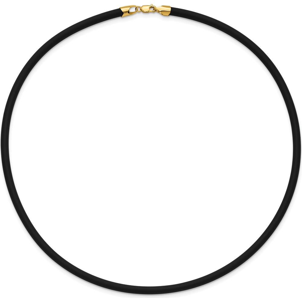 14K Yellow Gold 4mm Black Rubber Cord Necklace with Lobster Clasp - 18" by Oro Pregiato