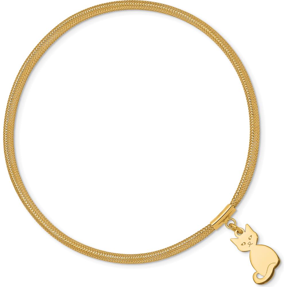 14K Yellow Gold 4mm Cat Dangle Woven Mesh Slip-on Stretch Bracelet by 0