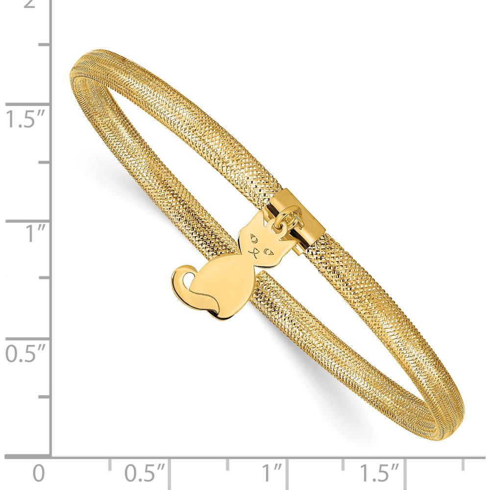 14K Yellow Gold 4mm Cat Dangle Woven Mesh Slip-on Stretch Bracelet by 0