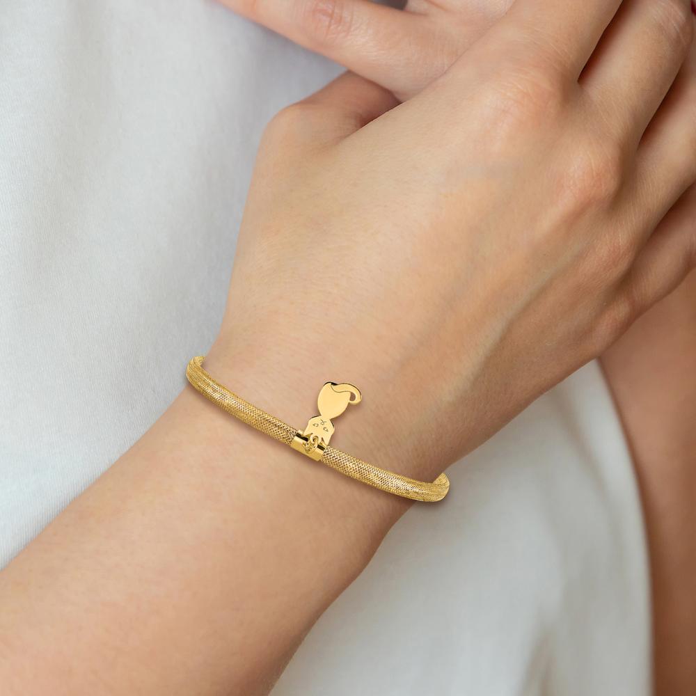 14K Yellow Gold 4mm Cat Dangle Woven Mesh Slip-on Stretch Bracelet by 0