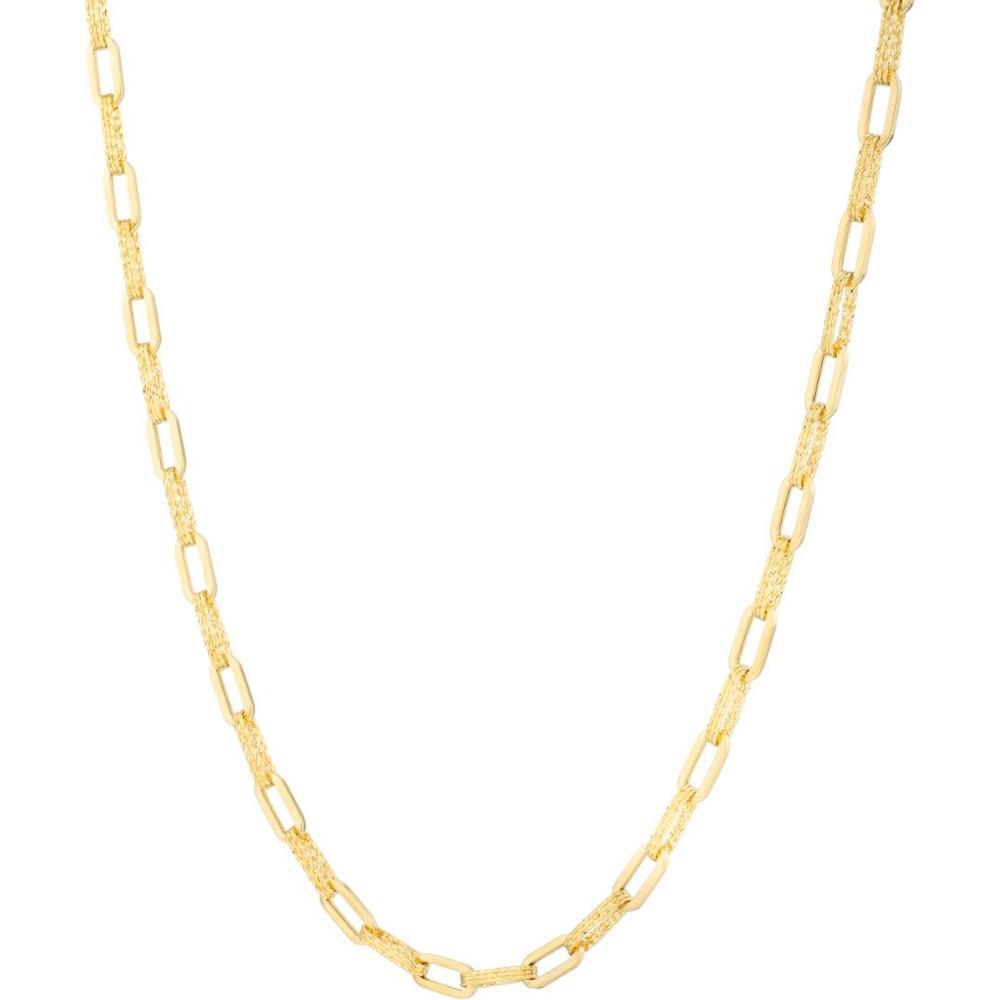 14K Yellow Gold 4mm Diamanté Paperclip Chain with Textured and Polished Links - 18" by Orozza Fine Jewelry