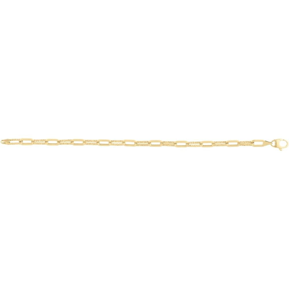14K Yellow Gold 4mm Diamanté Paperclip Chain with Textured and Polished Links - 18" by Orozza Fine Jewelry