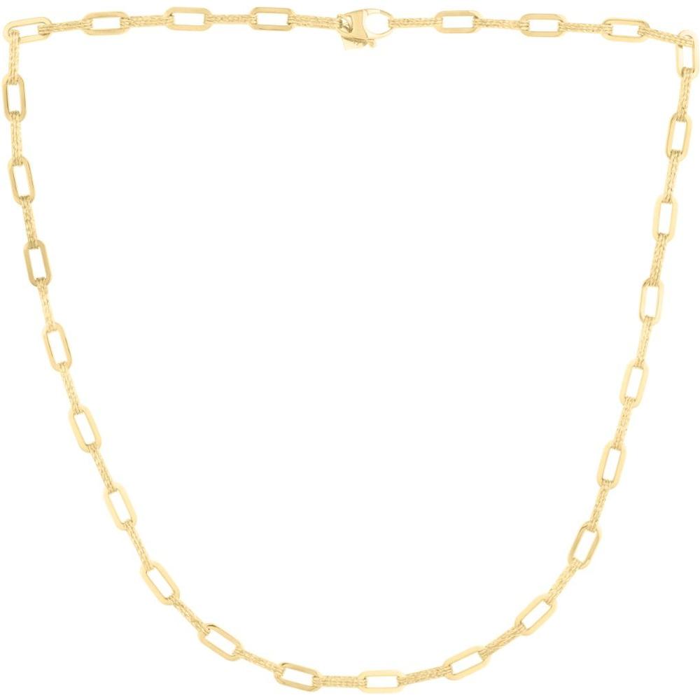 14K Yellow Gold 4mm Diamanté Paperclip Chain with Textured and Polished Links - 18" by Orozza Fine Jewelry