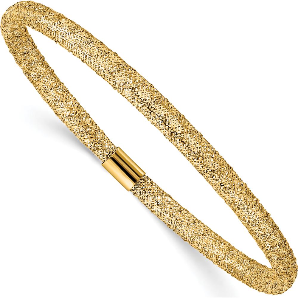 14K Yellow Gold 4mm Fancy Woven Mesh Slip-On Stretch Bracelet by 0