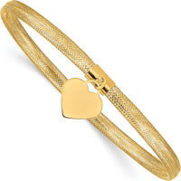 14K Yellow Gold 4mm Heart Dangle Mesh Slip-on Stretch Bracelet - 7.5" Length by 0