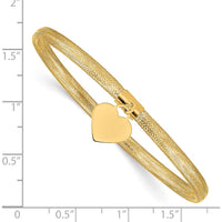 14K Yellow Gold 4mm Heart Dangle Mesh Slip-on Stretch Bracelet - 7.5" Length by 0