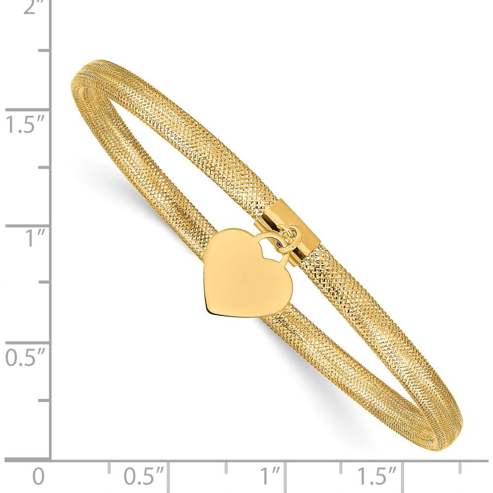 14K Yellow Gold 4mm Heart Dangle Mesh Slip-on Stretch Bracelet - 7.5" Length by 0
