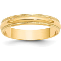 14K Yellow Gold 4mm Lightweight Half Round Wedding Band with Polished Finish and Milgrain Edges by Luciano & Cie