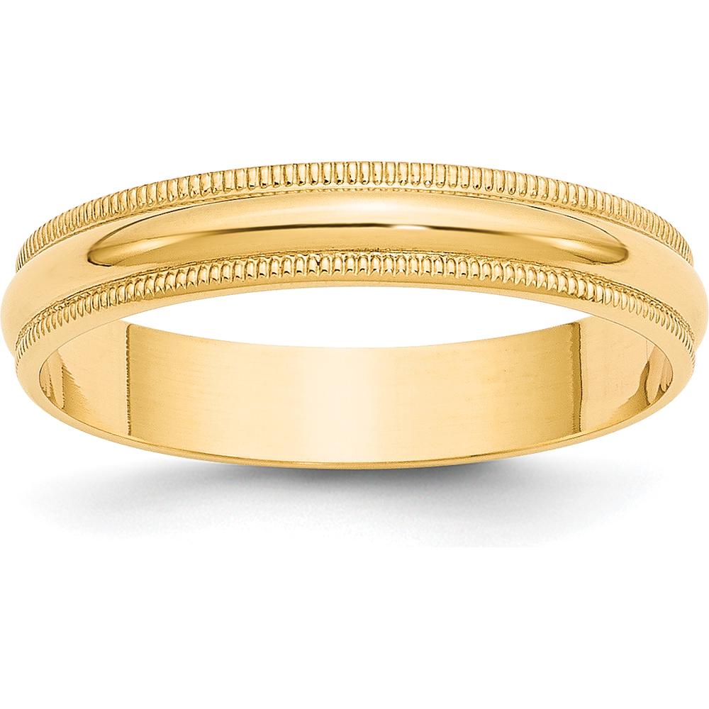 14K Yellow Gold 4mm Lightweight Half Round Wedding Band with Polished Finish and Milgrain Edges by Luciano & Cie