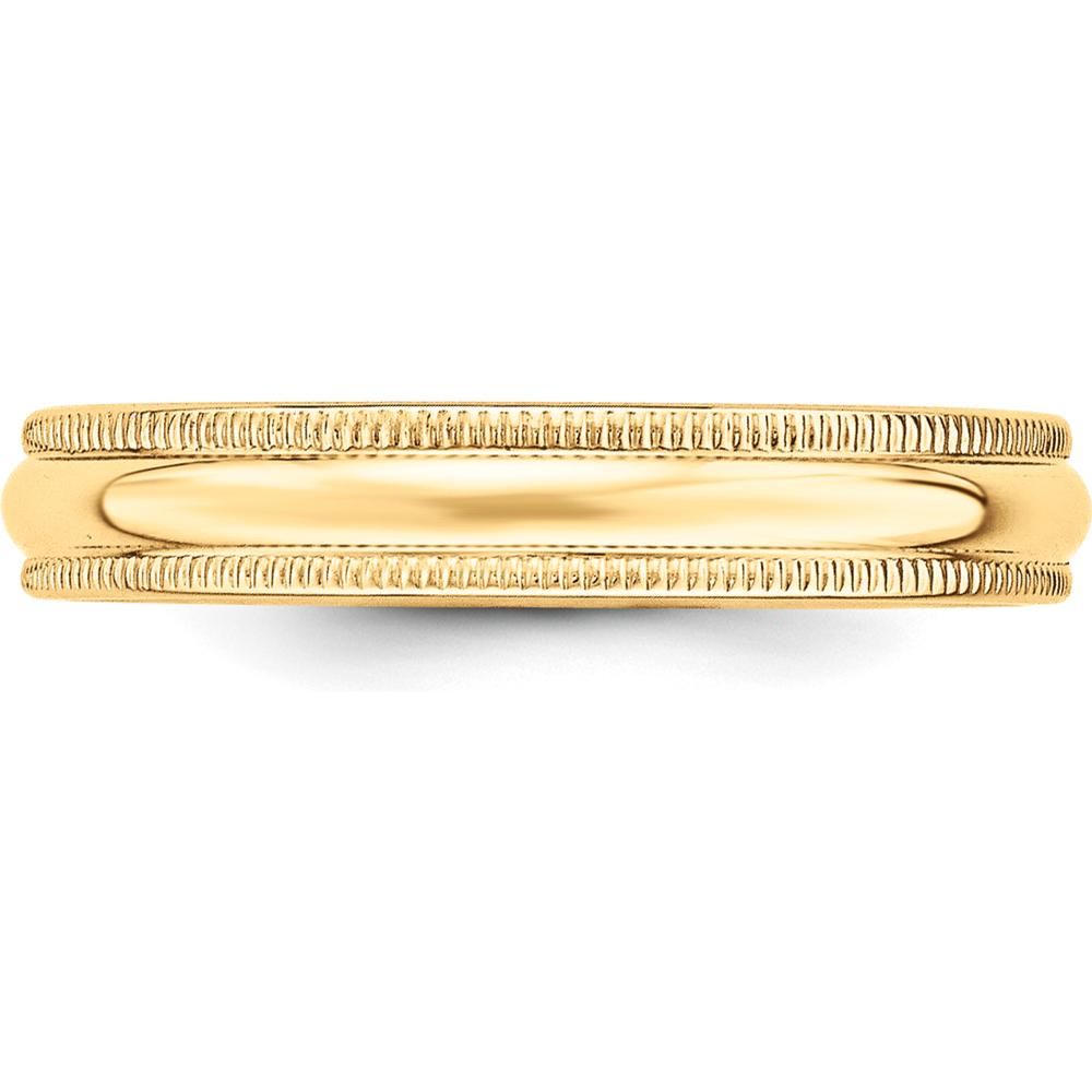 14K Yellow Gold 4mm Lightweight Half Round Wedding Band with Polished Finish and Milgrain Edges by Luciano & Cie
