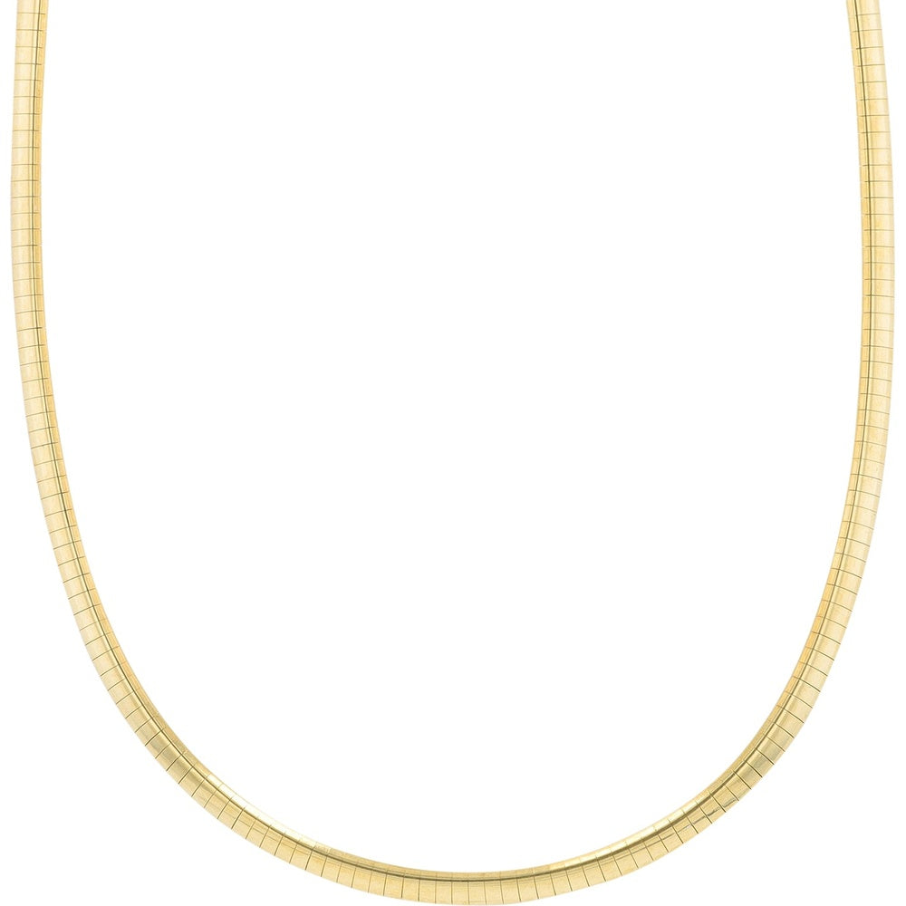 14K Yellow Gold 4mm Omega Link Collar Necklace - 26 Gram Heavyweight Choker Length 16.5 Inches