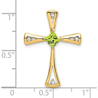14K Yellow Gold 4mm Peridot and Diamond Cross Pendant Slide - 0.295 Carat Peridot and 0.042 Carat Total Diamond Weight by Lumare Gioia