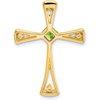 14K Yellow Gold 4mm Peridot and Diamond Cross Pendant Slide - 0.295 Carat Peridot and 0.042 Carat Total Diamond Weight by Lumare Gioia