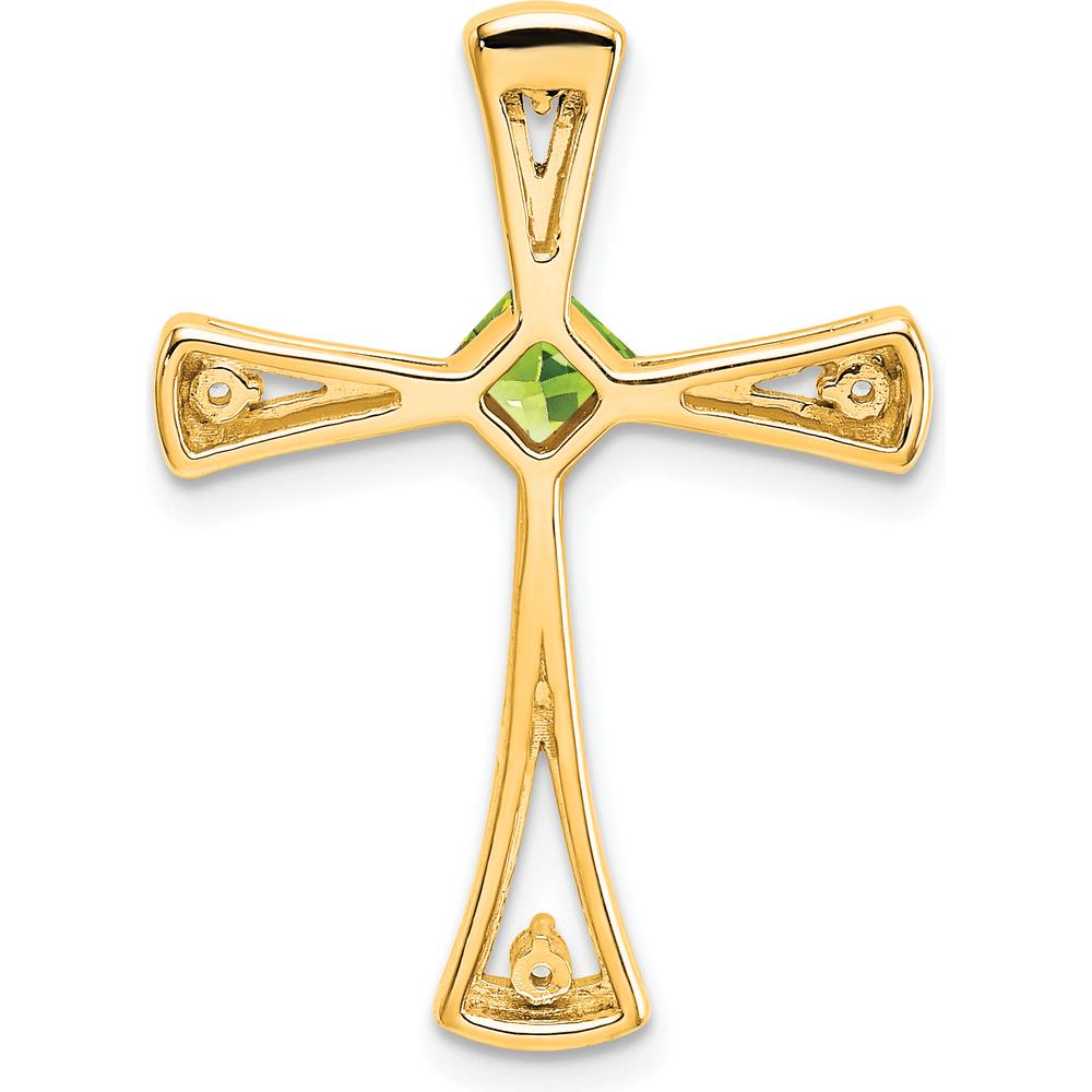 14K Yellow Gold 4mm Peridot and Diamond Cross Pendant Slide - 0.295 Carat Peridot and 0.042 Carat Total Diamond Weight by Lumare Gioia