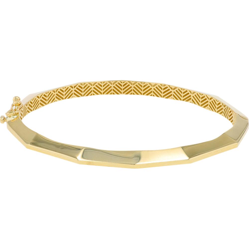 14K Yellow Gold 4mm Polished Bangle with Geometric Engraving - 8.75g Total Weight