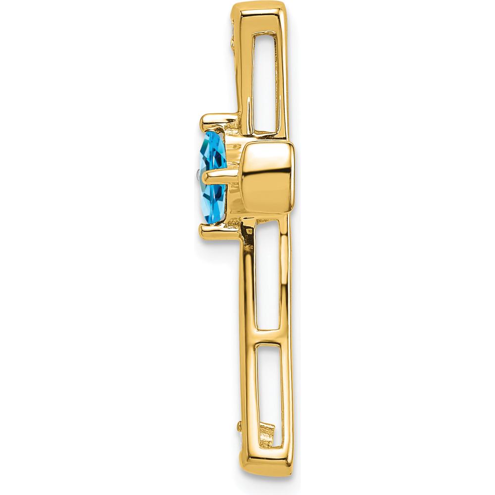 14K Yellow Gold 4mm Princess Cut Swiss Blue Topaz & Diamond Cross Pendant - 0.33 Carat Total Stone Weight by Lumare Gioia