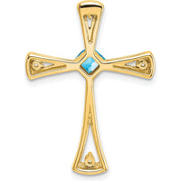 14K Yellow Gold 4mm Princess Cut Swiss Blue Topaz & Diamond Cross Pendant - 0.33 Carat Total Stone Weight by Lumare Gioia