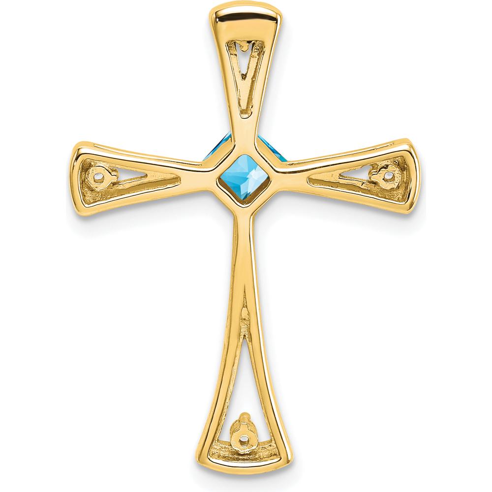 14K Yellow Gold 4mm Princess Cut Swiss Blue Topaz & Diamond Cross Pendant - 0.33 Carat Total Stone Weight by Lumare Gioia