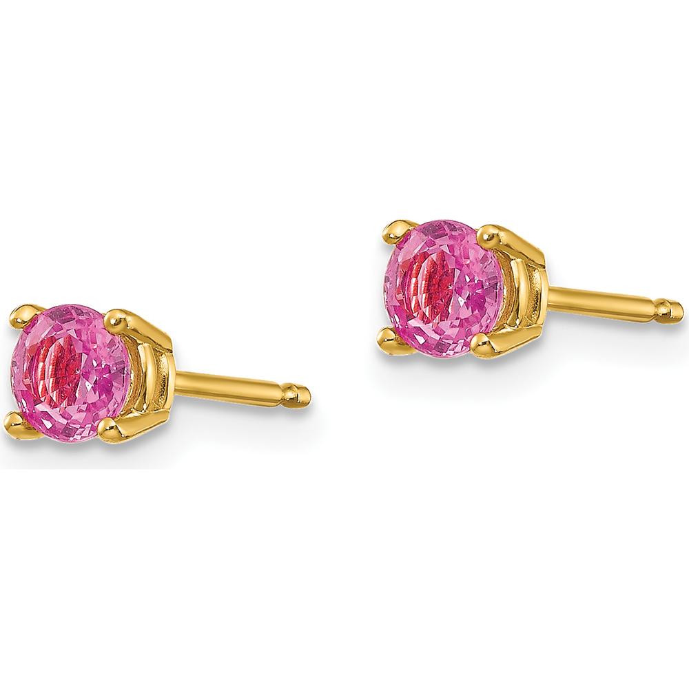14K Yellow Gold 4mm Round Pink Sapphire Stud Earrings - 0.36 Carat Total Gem Weight by Monteluci Fine Jewelry