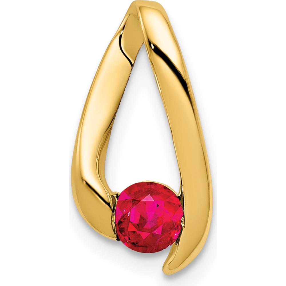 14K Yellow Gold 4mm Round Ruby Chain Slide Pendant - 0.35 Carat Total Ruby Weight by Monteluci Fine Jewelry