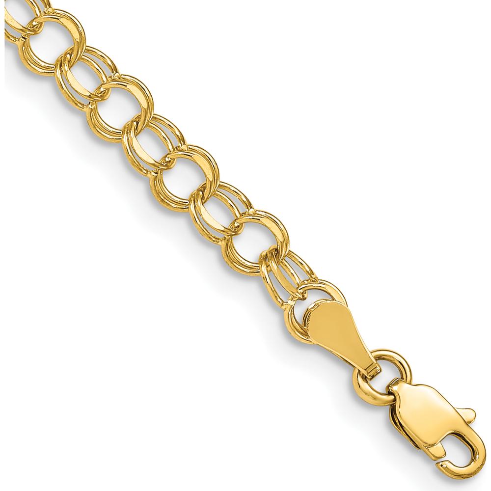 14K Yellow Gold 4mm Solid Double Link 7" Charm Bracelet - Polished Finish with Lobster Clasp by Oro Pregiato