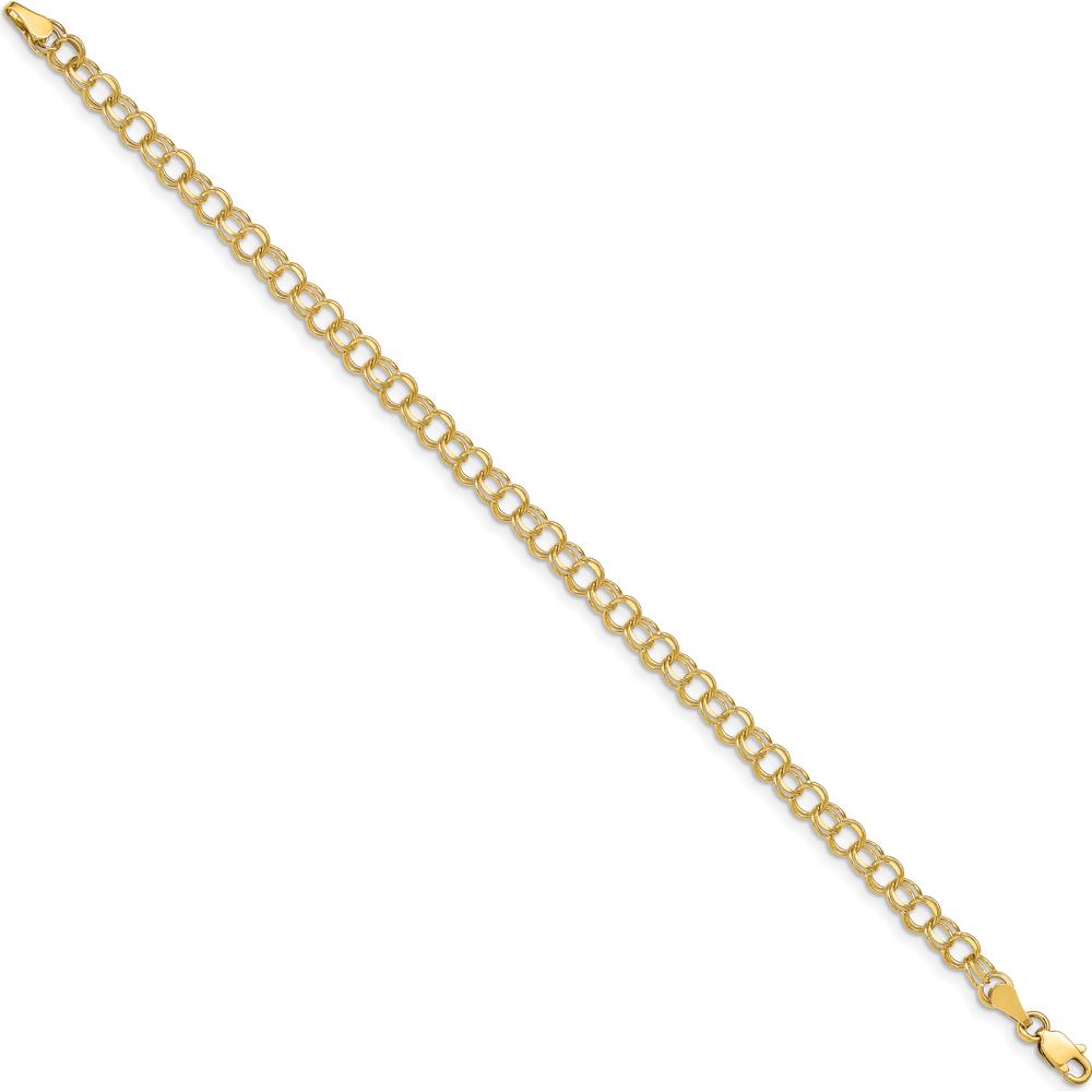 14K Yellow Gold 4mm Solid Double Link 7" Charm Bracelet - Polished Finish with Lobster Clasp by Oro Pregiato