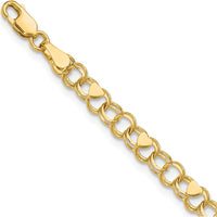 14K Yellow Gold 4mm Solid Double Link Heart Charm Bracelet - 7" Length by Oro Pregiato