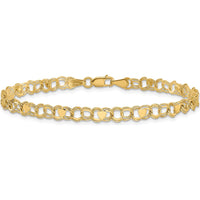 14K Yellow Gold 4mm Solid Double Link Heart Charm Bracelet - 7" Length by Oro Pregiato