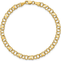 14K Yellow Gold 4mm Solid Double Link Heart Charm Bracelet - 7" Length by Oro Pregiato