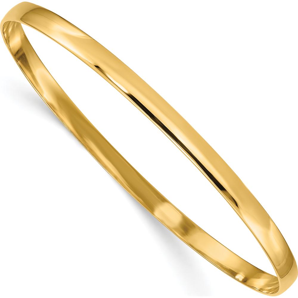 14K Yellow Gold 4mm Solid Polished Half-Round Slip-On Bangle Bracelet - Elegant and Timeless by Oro Pregiato